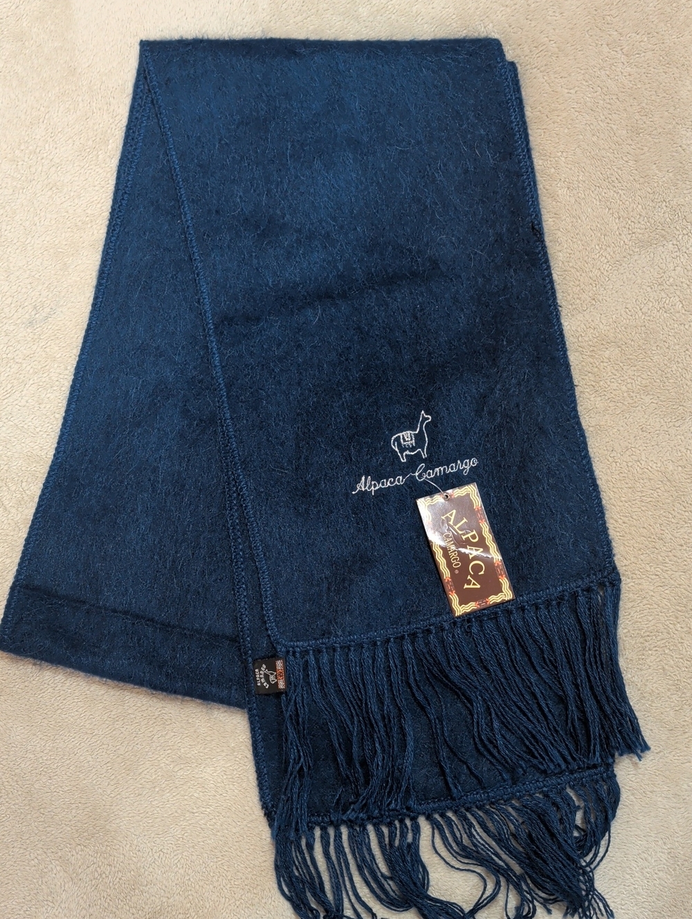 NWT Alpaca Camargo Navy Blue Alpaca Scarf with Fringe